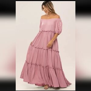 Fore Blush Pink Off the Shoulder Tiered Maxi Dress. Size Small. New without tags